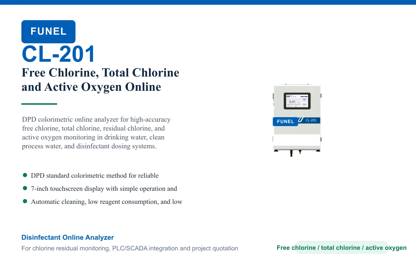 CL-201 Free Chlorine, Total Chlorine and Active Oxygen Online Analyzer
