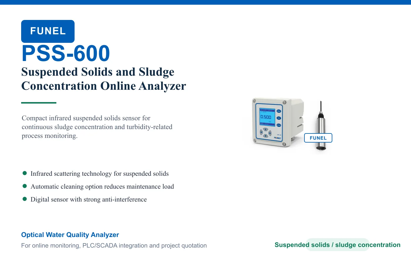 PSS-600 Suspended Solids and Sludge Concentration Online Analyzer