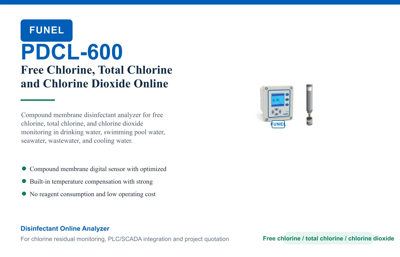 PDCL-600 Free Chlorine, Total Chlorine and Chlorine Dioxide Online Analyzer