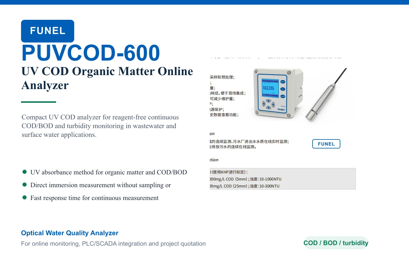 PUVCOD-600 UV COD Organic Matter Online Analyzer
