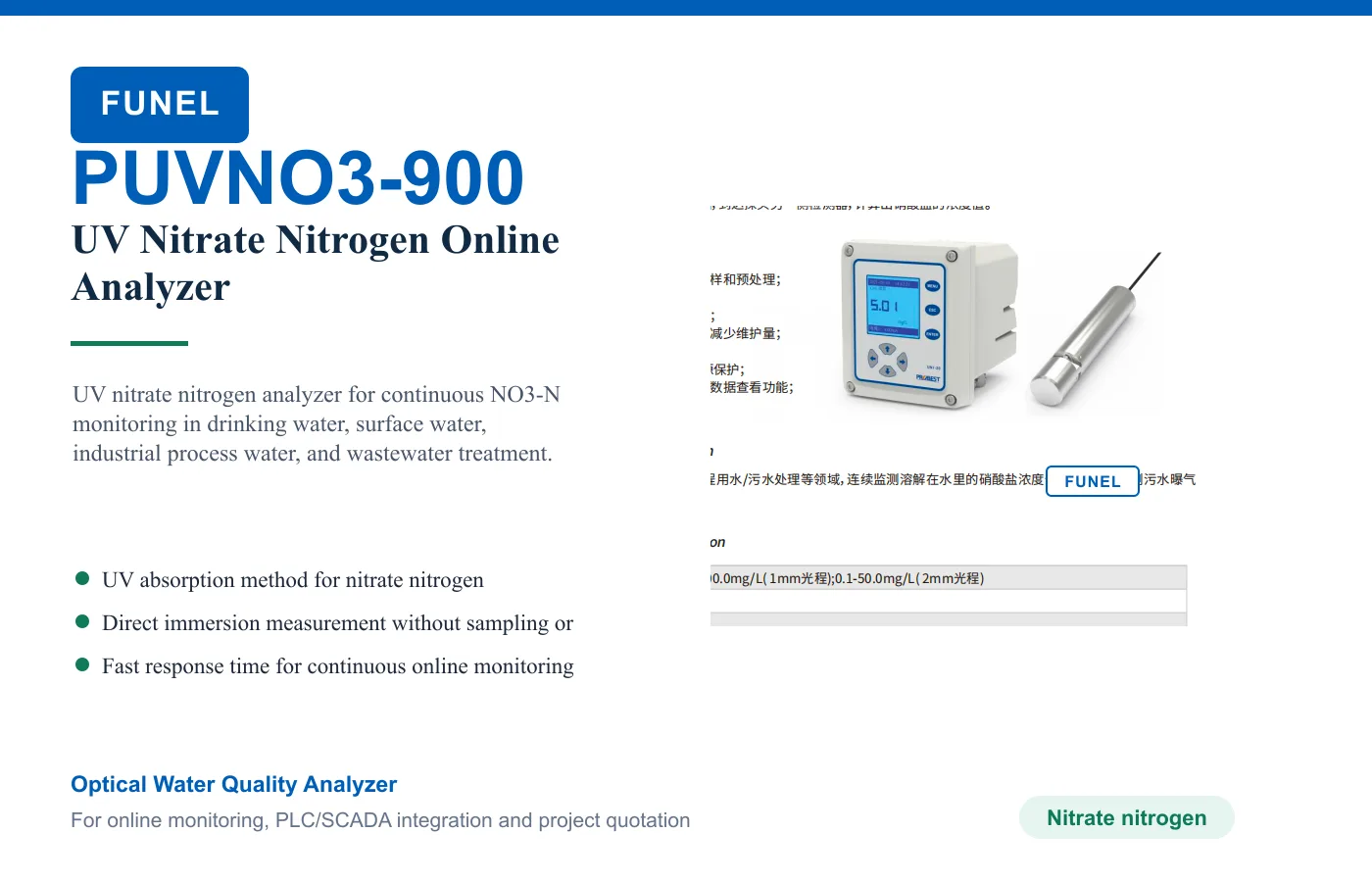 PUVNO3-900 UV Nitrate Nitrogen Online Analyzer